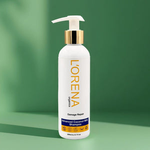 Lorena shampoo bottle on a green background