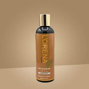 Lorena hair growth oil bottle on a beige background