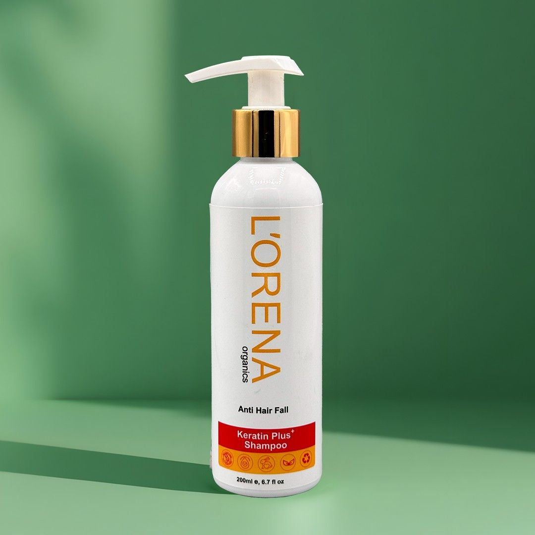 Lorena shampoo bottle on a green background