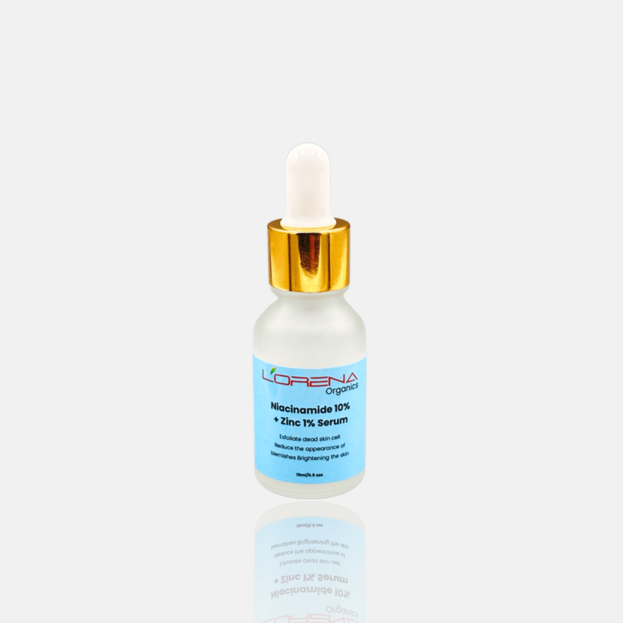 Skincare serum bottle with dropper on a light blue background