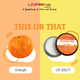 Lip balm container with orange peel and 'Lorena' branding on a split background.