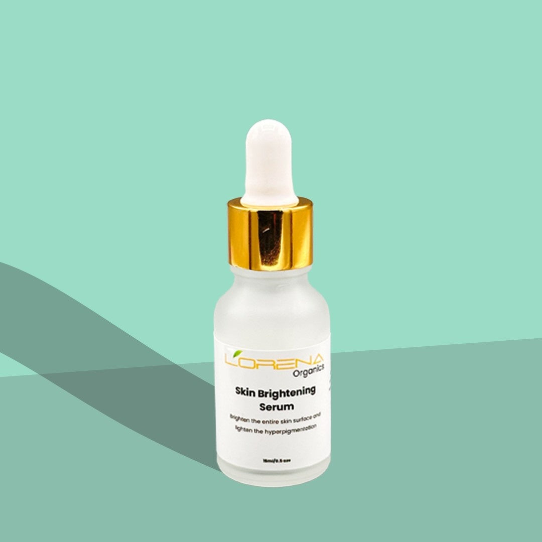 Skincare serum bottle with dropper on a green background