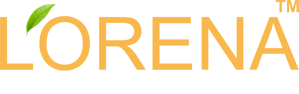 Lorena logo with a green leaf on a white background