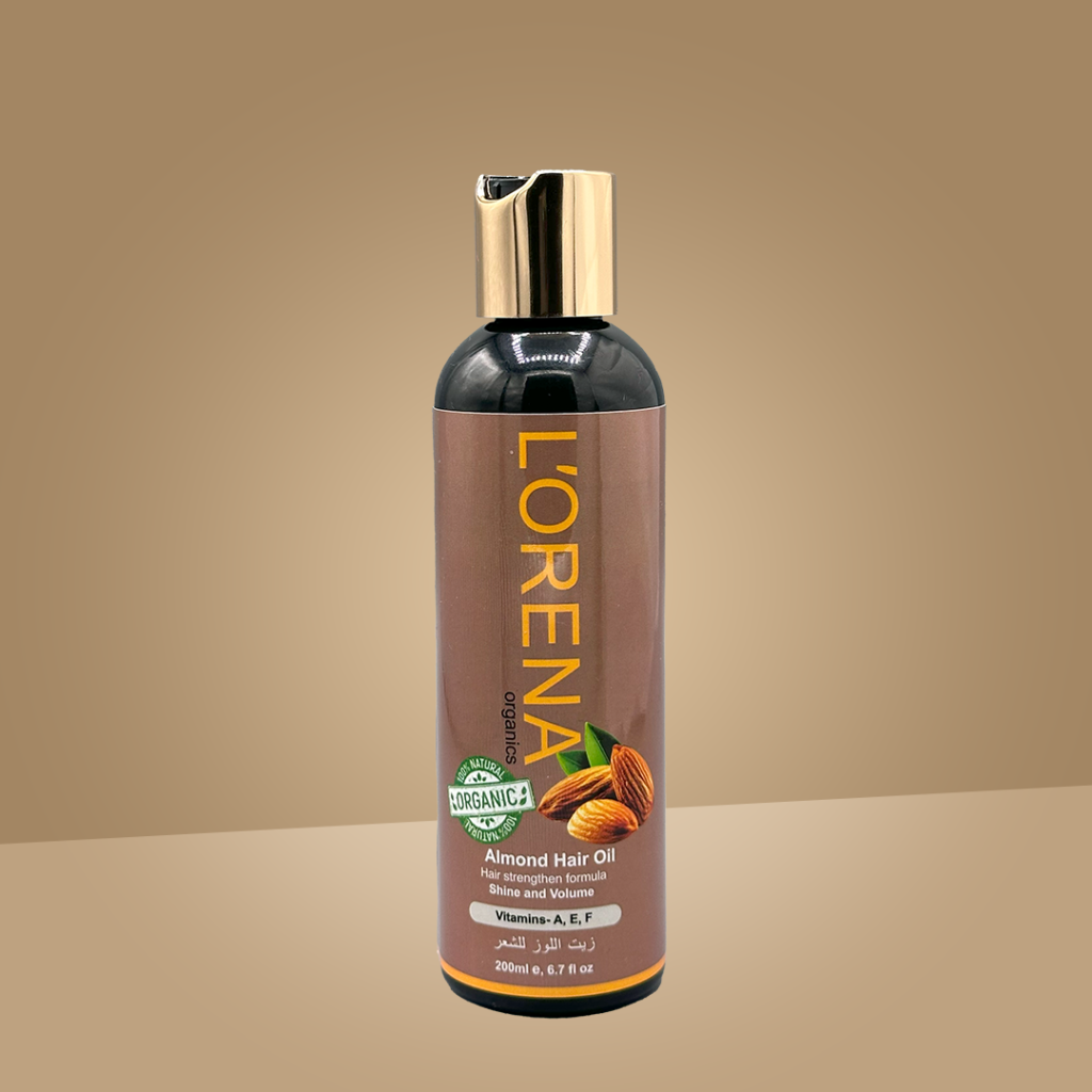 Lorena Organics almond hair oil for soft, shiny and deeply nourished hair