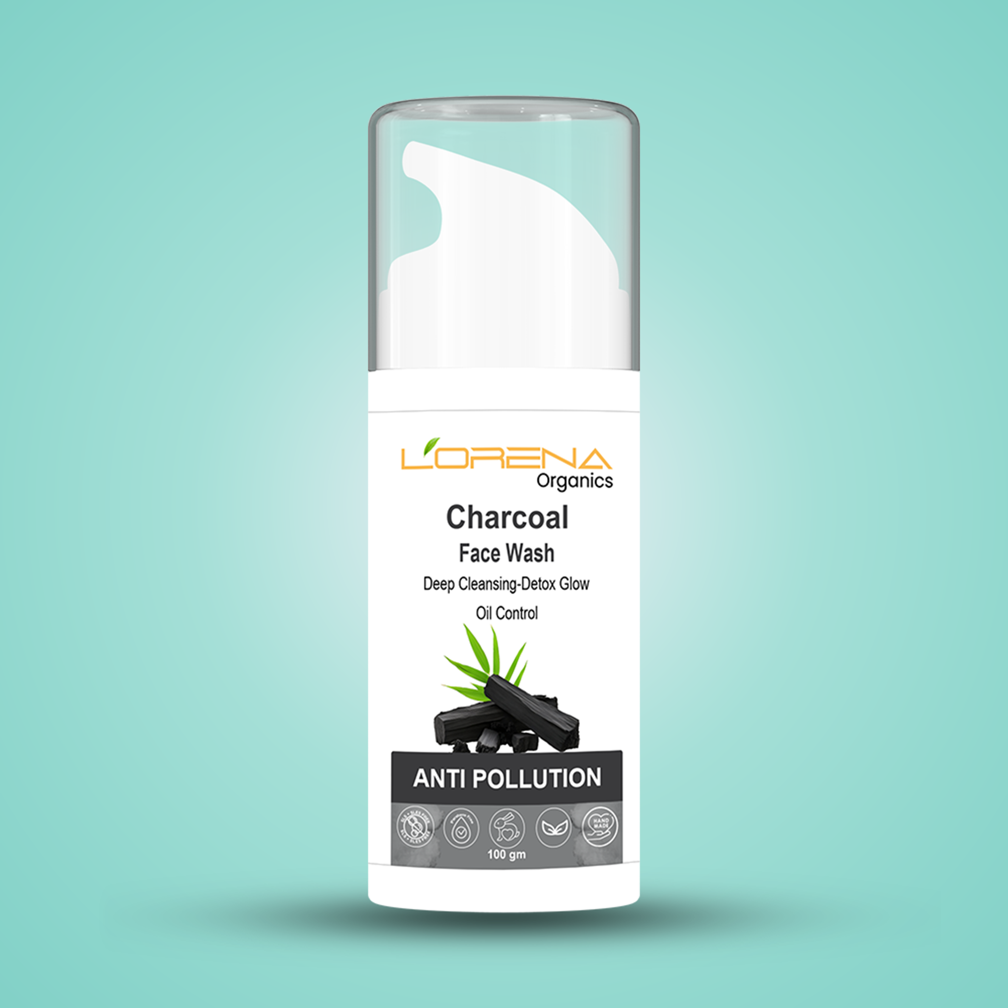Lorena Organics charcoal face wash for deep cleansing and blackhead removal