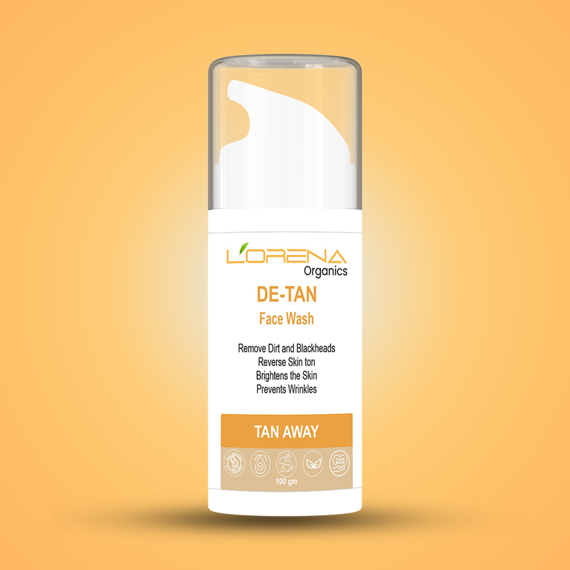 Lorena Organics de-tan face wash for removing tan and brightening skin